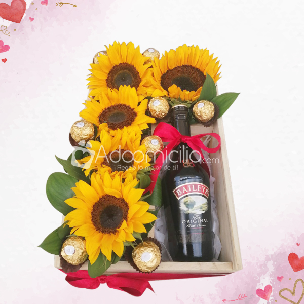 Caja De Girasoles Con Baileys Y Chocolates Regalos De Amor A Domicilio En Cali