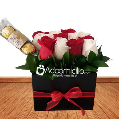 Arreglos florales a domicilio en Cali Caja de madera con rosas y chocolates 