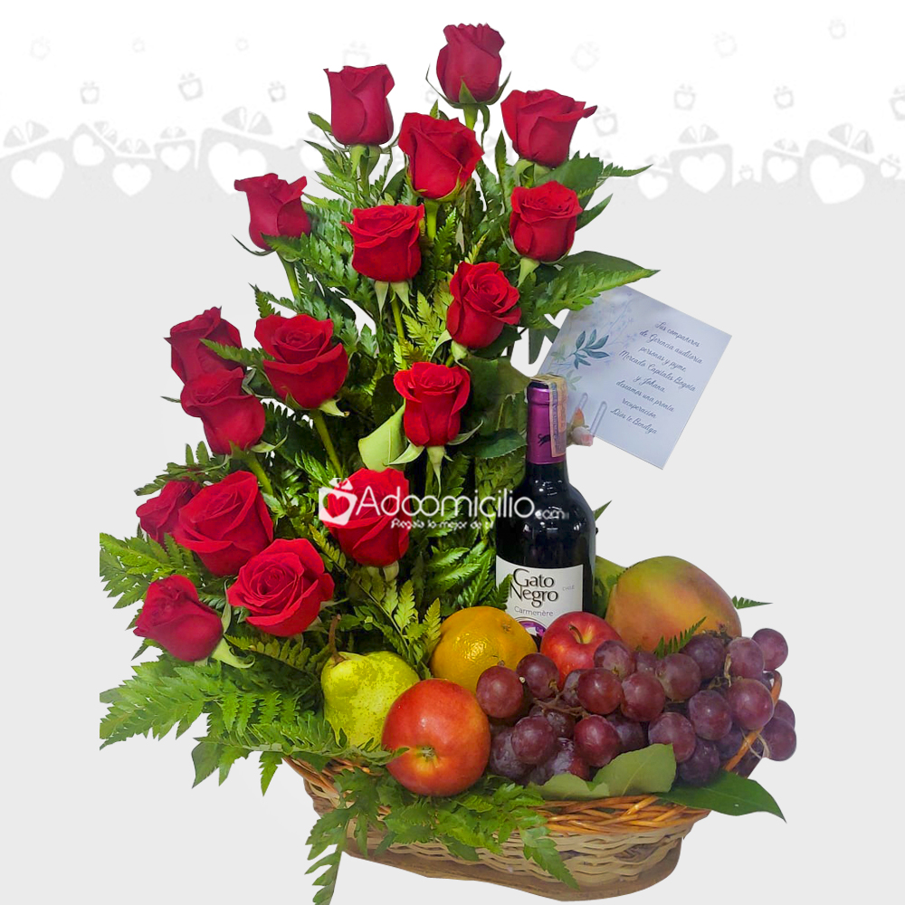 Arreglo Floral Con Frutas Y Vino A Domicilio En Bogotá Pedido Con Un Día De Anticipación 