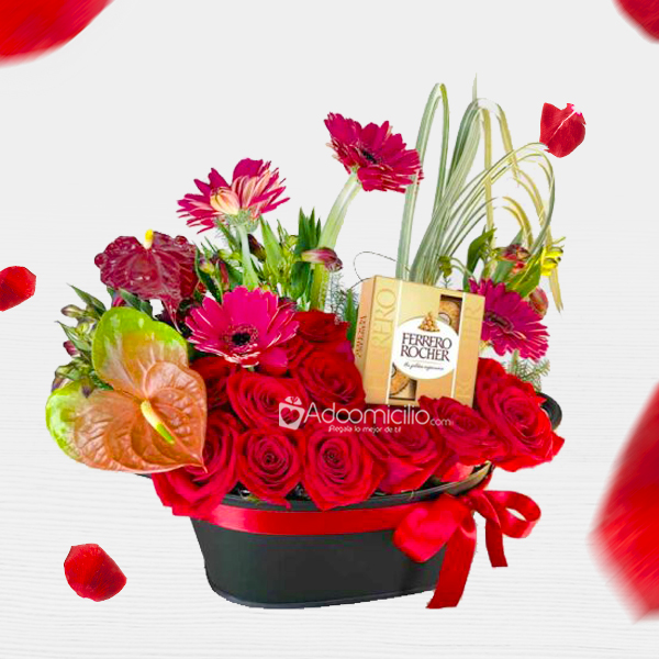 Arreglo Floral Con Rosas Y Anturios Para Amor Y Amistad A Domicilio En Medellín